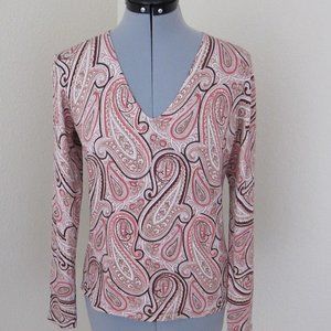 MAGASCHONI PAISLEY PRINT SILK BLEND V-NECK SWEATER - SIZE MEDIUM